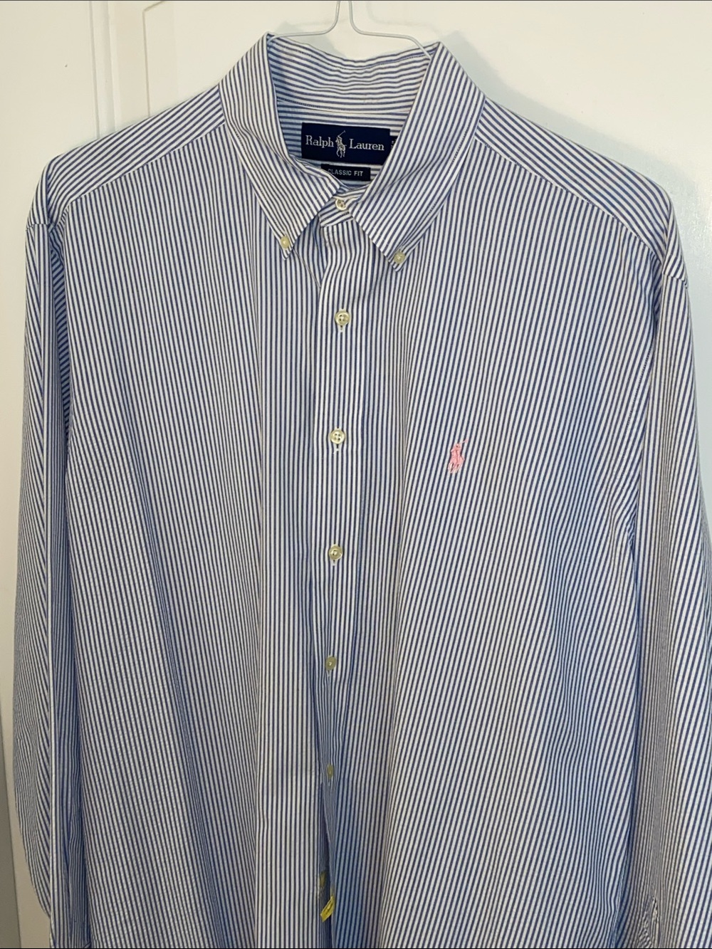 Polo Ralph Lauren Seersucker Navy and White Pinstripe Button-Down Shirt Sz Large